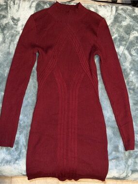 Fashion Nova Ribbed Knit Bodycon Sweater Dress - Wine Red